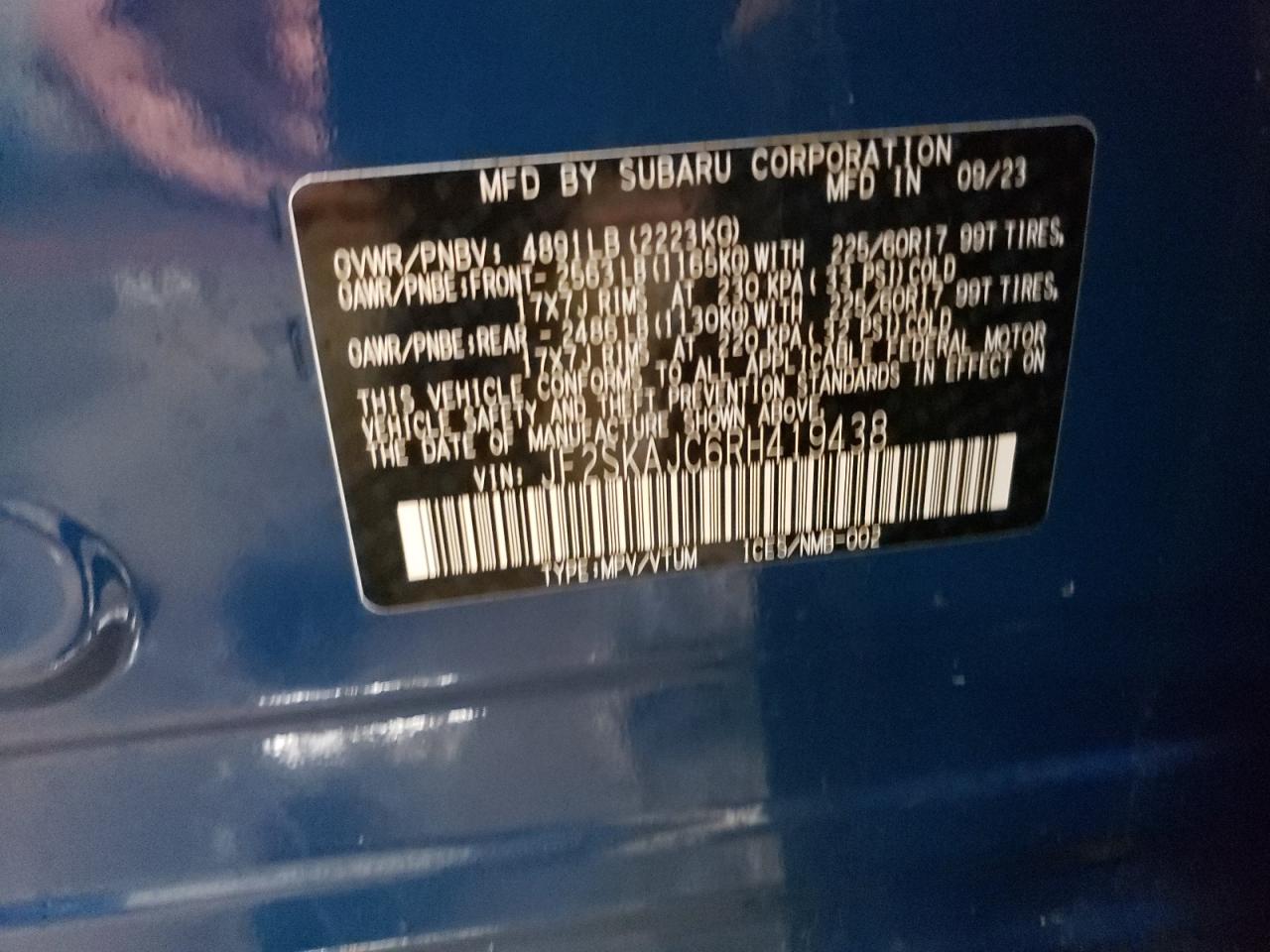 2024 SUBARU FORESTER WILDERNESS VIN:JF2SKAJC6RH419438