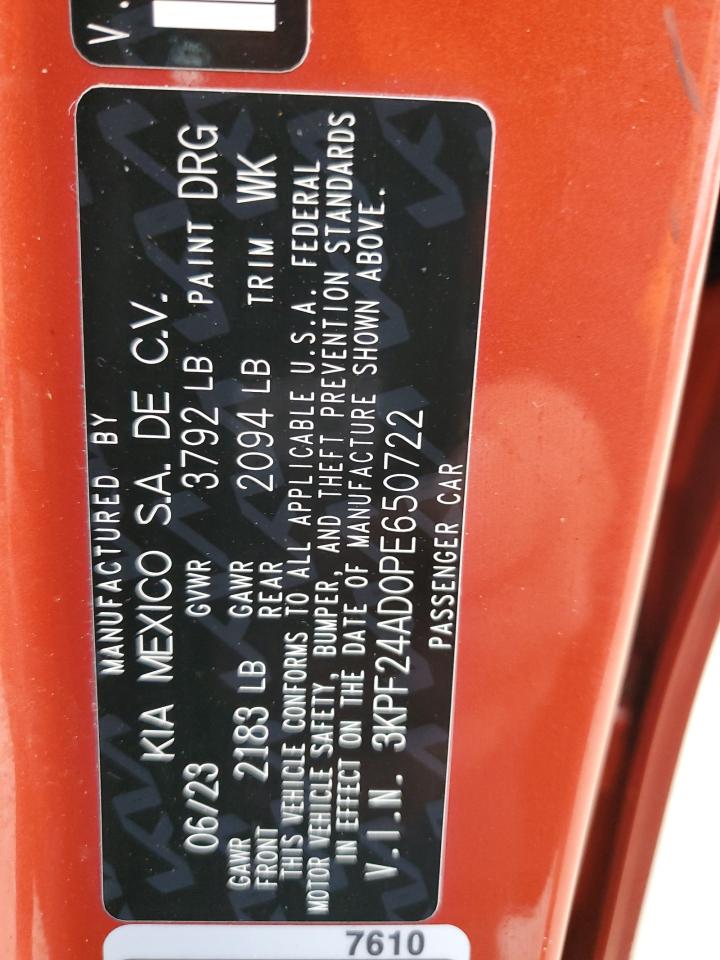 2023 KIA FORTE LX VIN:3KPF24AD0PE650722