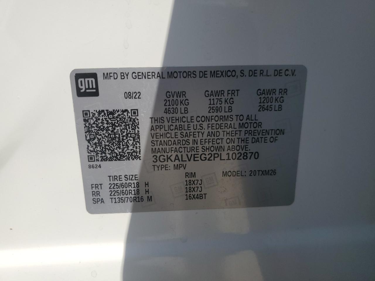 2023 GMC TERRAIN SLT VIN:3GKALVEG2PL102870