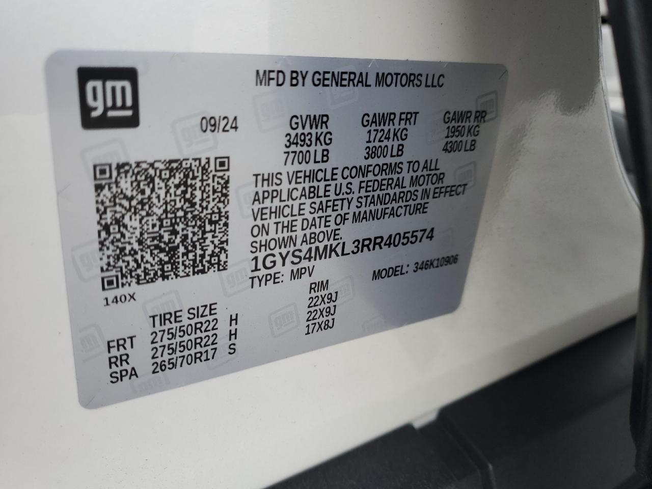 2024 CADILLAC ESCALADE ESV PREMIUM LUXURY PLATINUM VIN:1GYS4MKL3RR405574