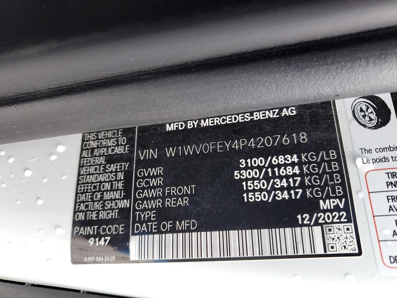 2023 MERCEDES-BENZ METRIS VIN:W1WV0FEY4P4207618