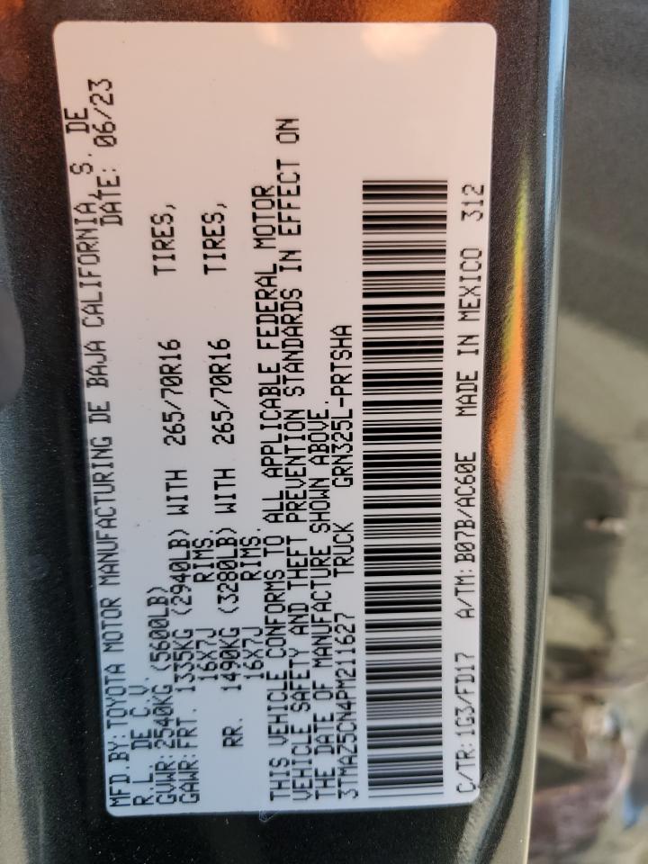 2023 TOYOTA TACOMA DOUBLE CAB VIN:3TMAZ5CN4PM211627