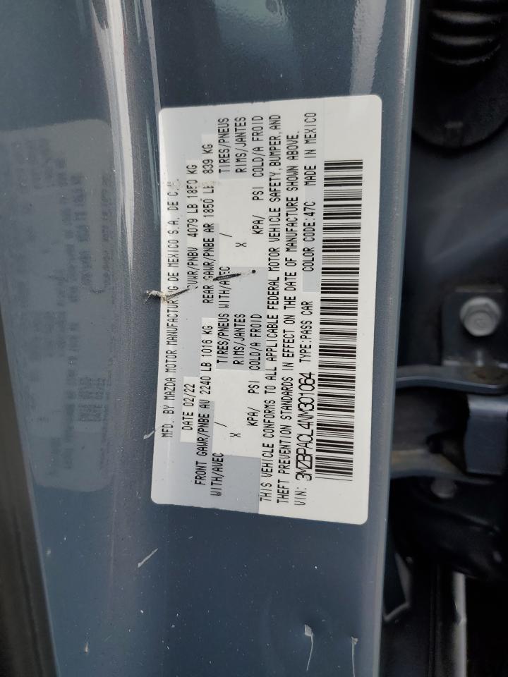 2022 MAZDA 3 PREFERRED VIN:3MZBPACL4NM301064
