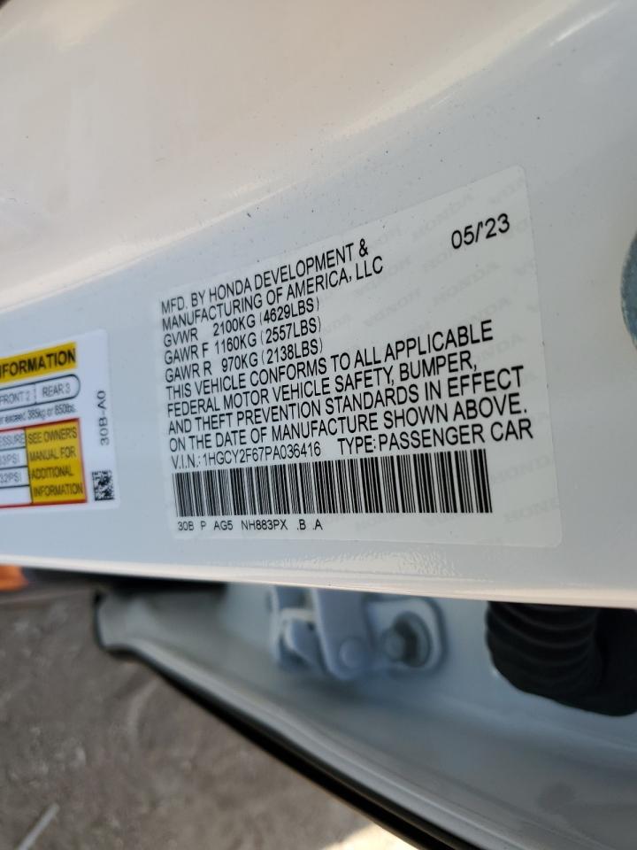 2023 HONDA ACCORD HYBRID EXL VIN:1HGCY2F67PA036416