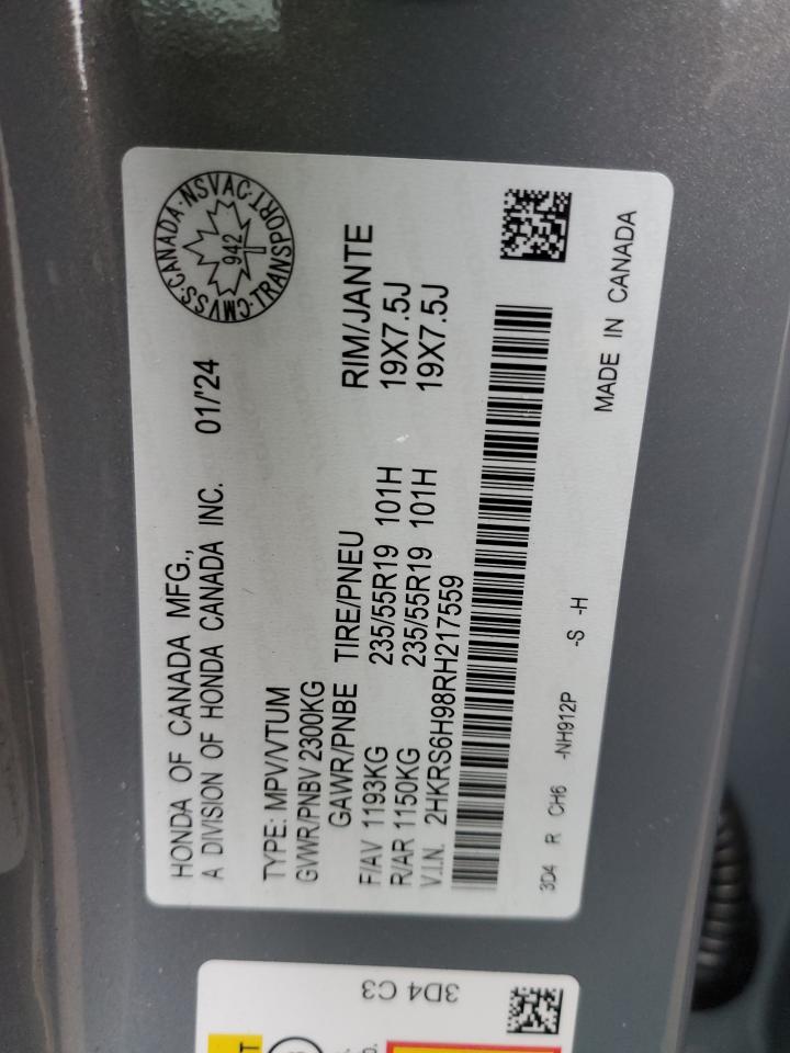 2024 HONDA CR-V SPORT TOURING VIN:2HKRS6H98RH217559