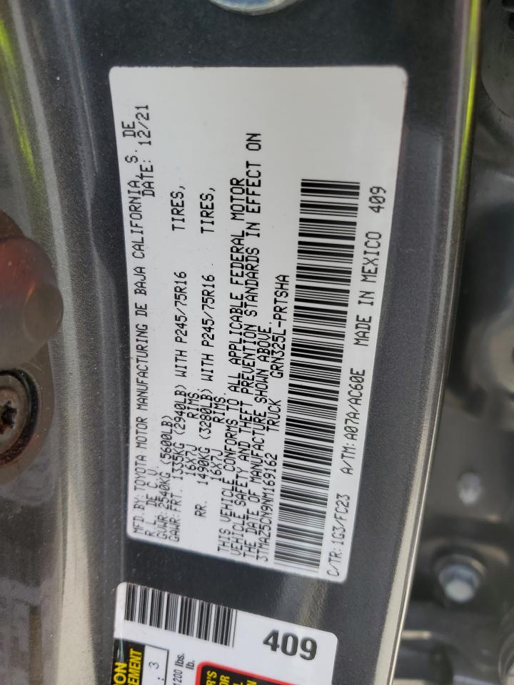 2022 TOYOTA TACOMA DOUBLE CAB VIN:3TMAZ5CN9NM169162