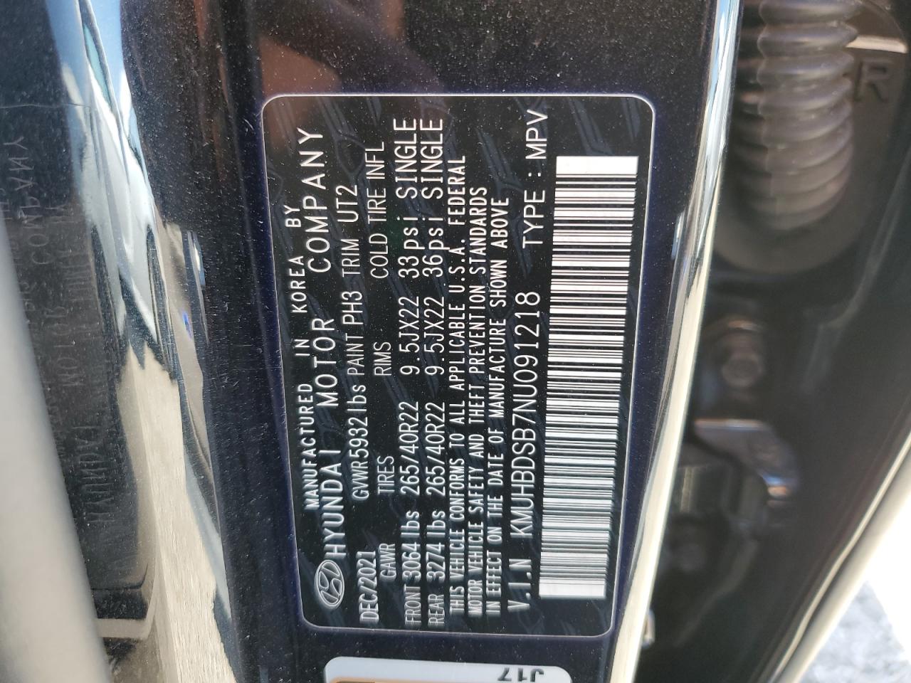 2022 GENESIS GV80 BASE VIN:KMUHBDSB7NU091218