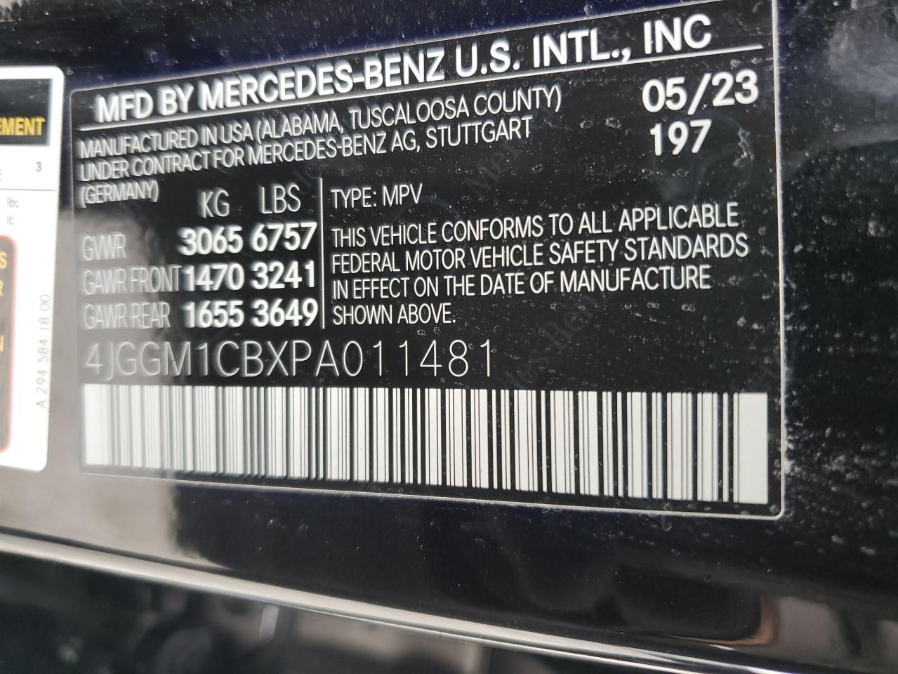 2023 MERCEDES-BENZ EQE SUV 350 4MATIC VIN:4JGGM1CBXPA011481