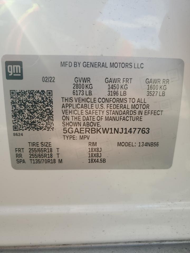 2022 BUICK ENCLAVE ESSENCE VIN:5GAERBKW1NJ147763