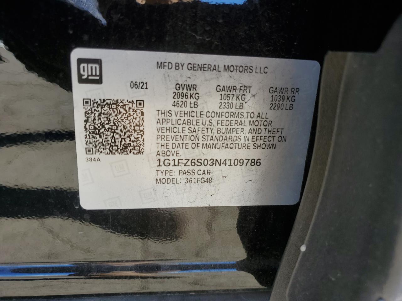 2022 CHEVROLET BOLT EUV PREMIER VIN:1G1FZ6S03N4109786