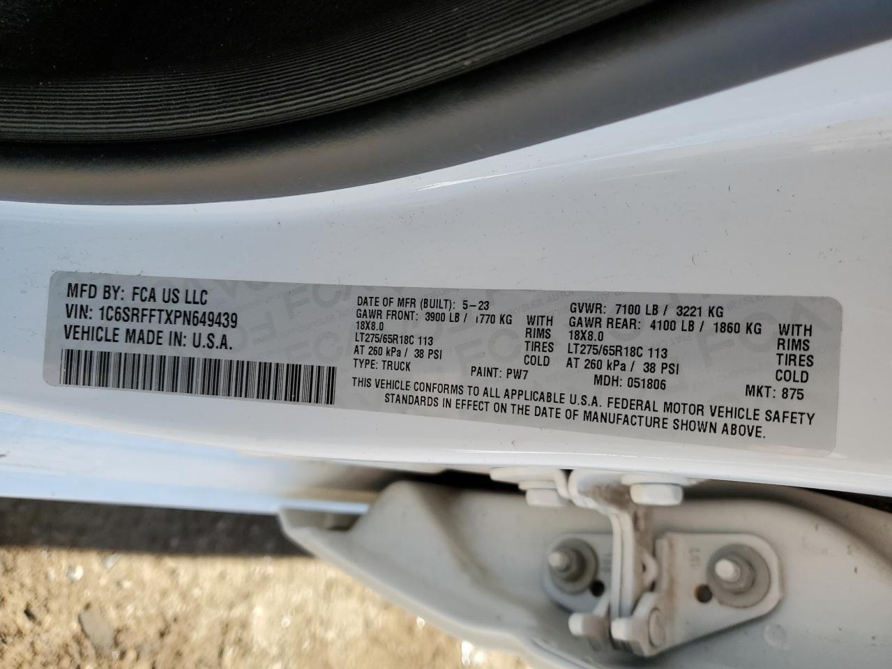 2023 RAM 1500 BIG HORN/LONE STAR VIN:1C6SRFFTXPN649439