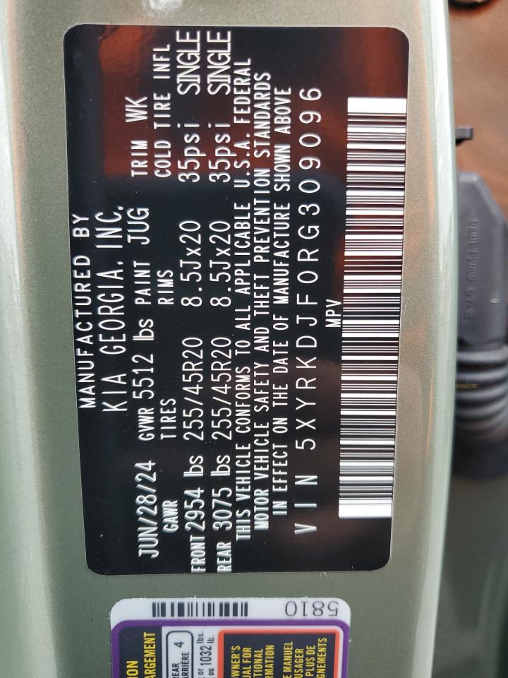 2024 KIA SORENTO SX VIN:5XYRKDJF0RG309096