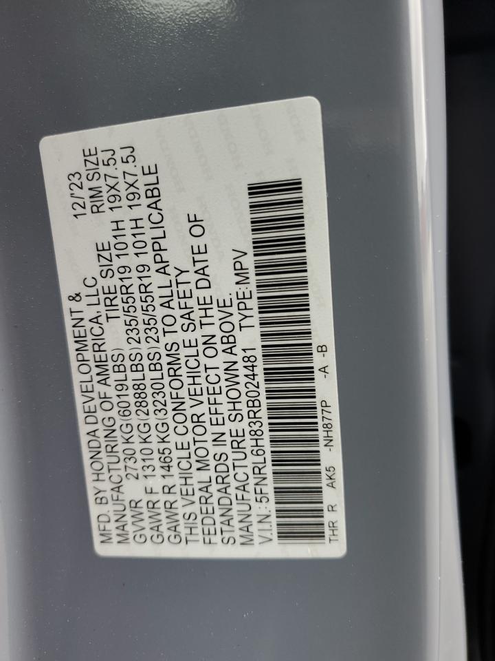 2024 HONDA ODYSSEY TOURING VIN:5FNRL6H83RB024481