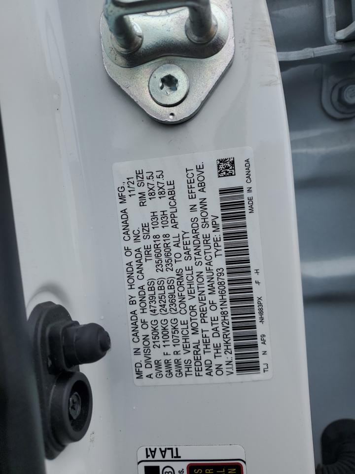 2022 HONDA CR-V EXL VIN:2HKRW2H81NH608793