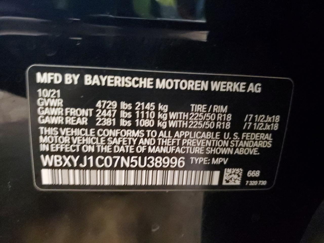 2022 BMW X2 XDRIVE28I VIN:WBXYJ1C07N5U38996