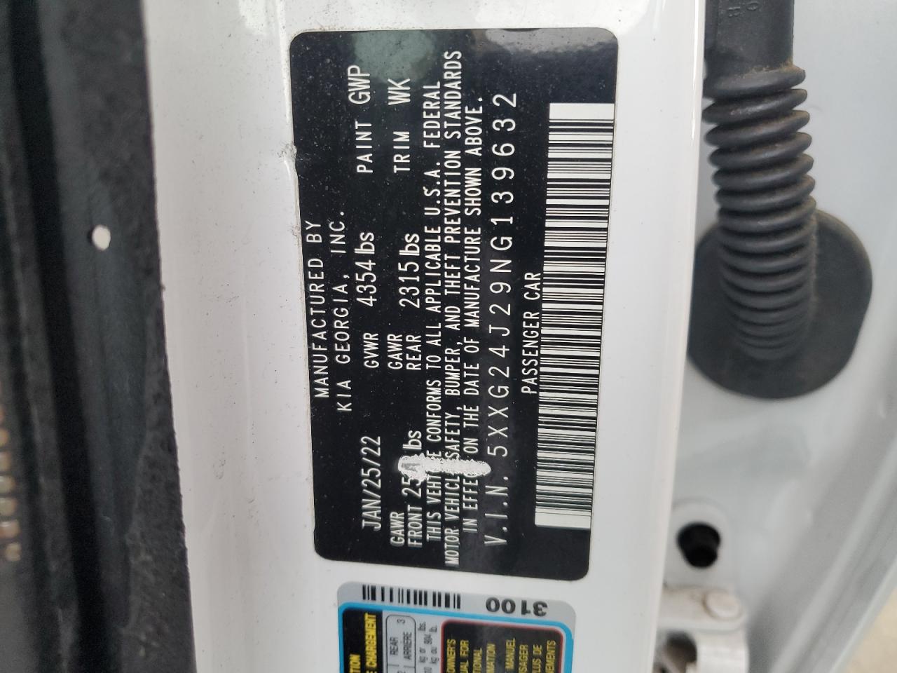 2022 KIA K5 LX VIN:5XXG24J29NG139632