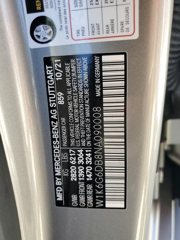 2022 MERCEDES-BENZ S 500 4MATIC VIN:W1K6G6DB8NA090008