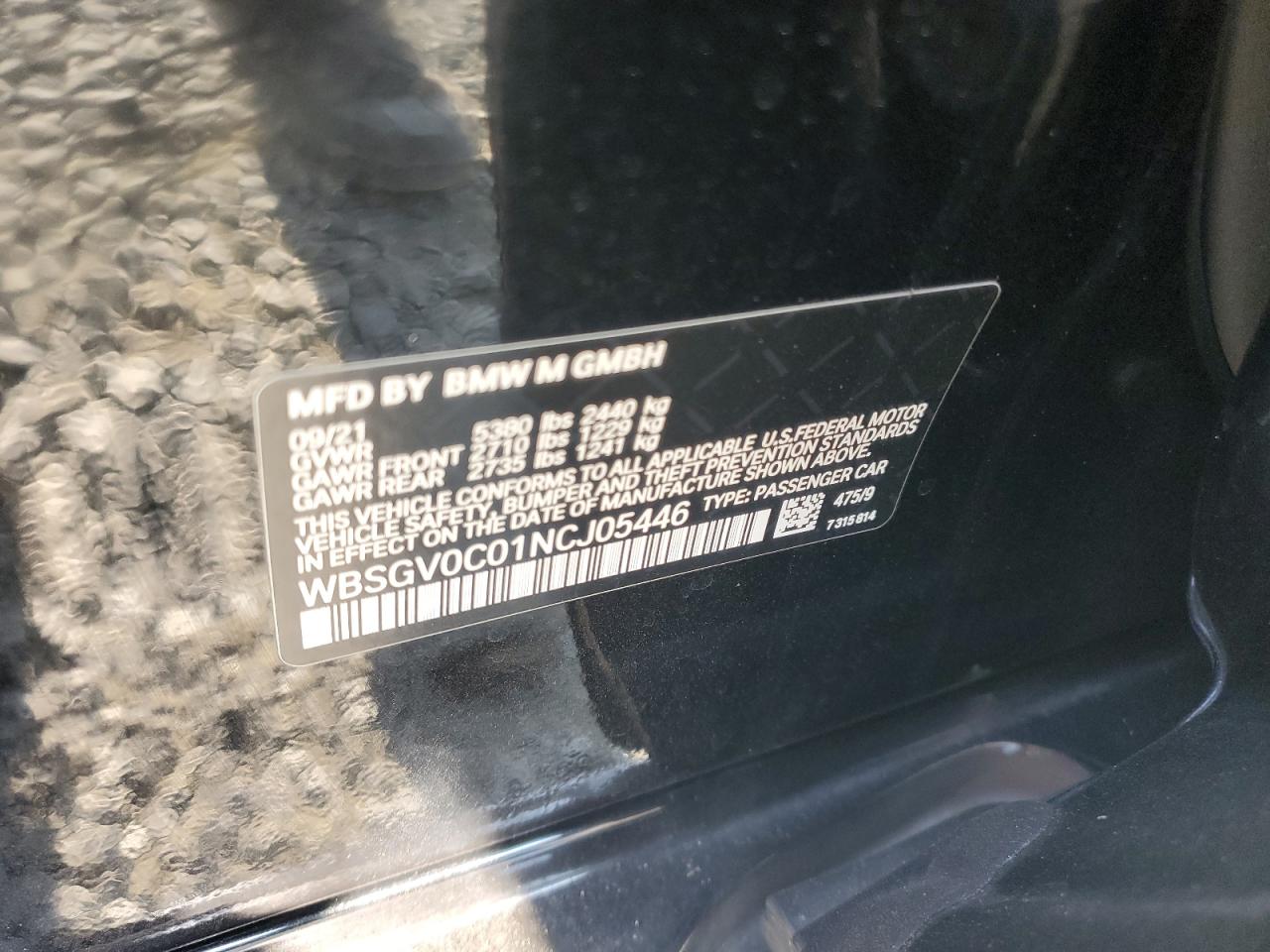 2022 BMW M8 VIN:WBSGV0C01NCJ05446