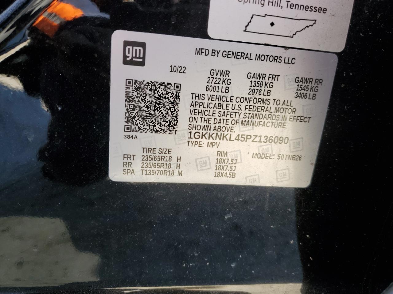 2023 GMC ACADIA SLE VIN:1GKKNKL45PZ136090