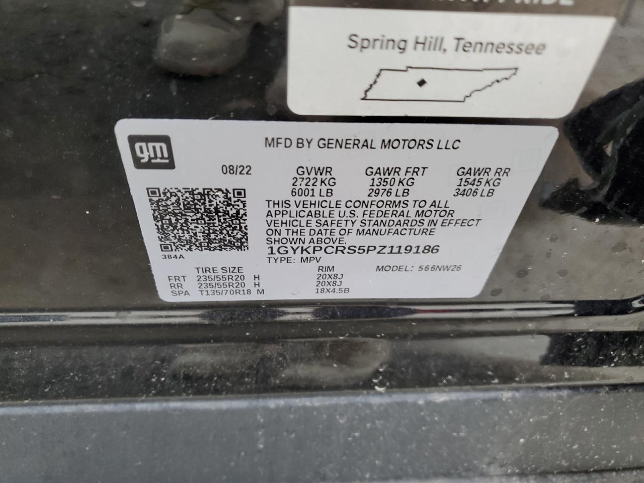 2023 CADILLAC XT6 PREMIUM LUXURY VIN:1GYKPCRS5PZ119186