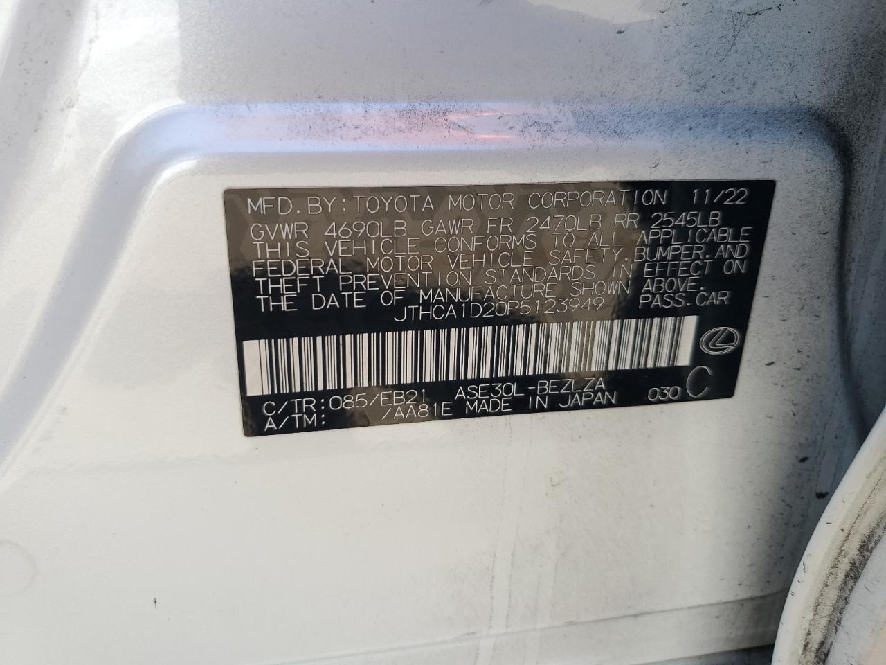 2023 LEXUS IS 300 VIN:JTHCA1D20P5123949