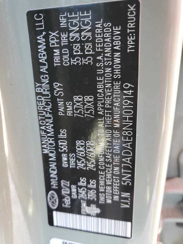 2022 HYUNDAI SANTA CRUZ SE VIN:5NTJADAE8NH019149