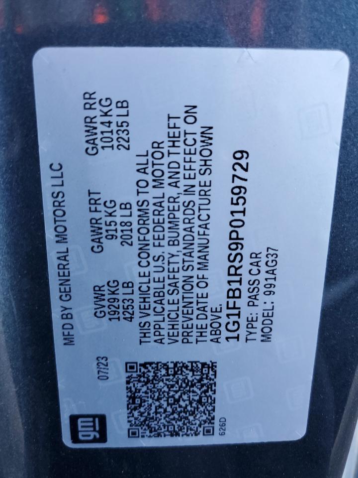 2023 CHEVROLET CAMARO LS VIN:1G1FB1RS9P0159729