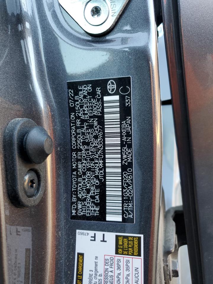 2022 TOYOTA PRIUS LE VIN:JTDL9MFU7N3039677