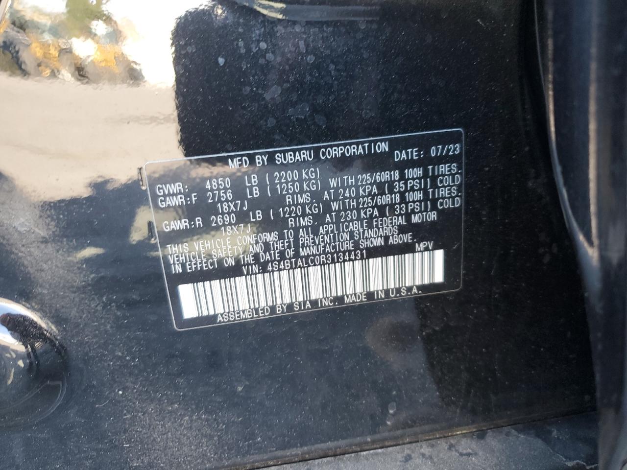 2024 SUBARU OUTBACK ONYX EDITION VIN:4S4BTALC0R3134431