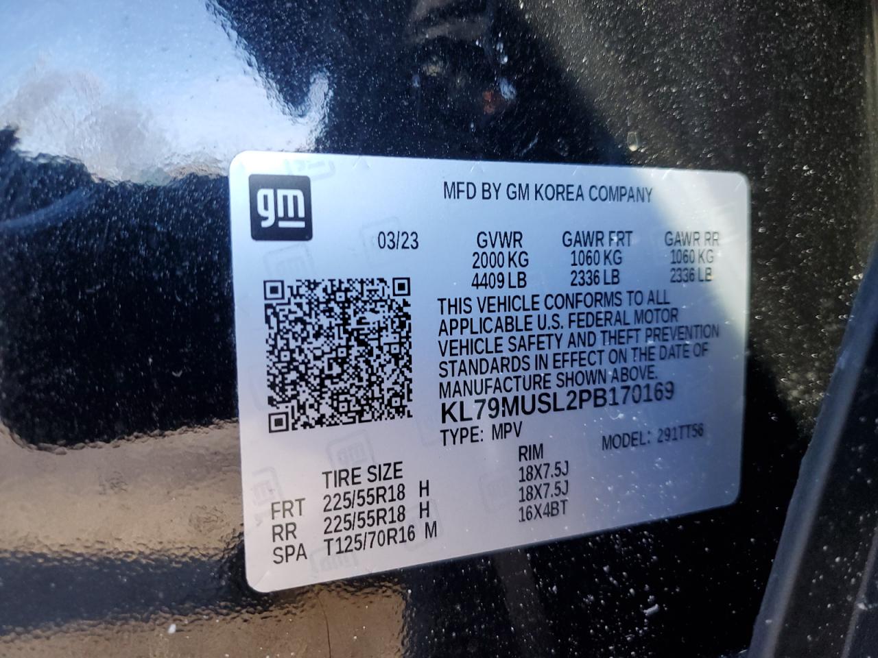 2023 CHEVROLET TRAILBLAZER RS VIN:KL79MUSL2PB170169