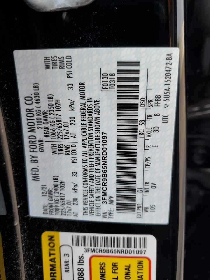 2022 FORD BRONCO SPORT BIG BEND VIN:3FMCR9B65NRD01097