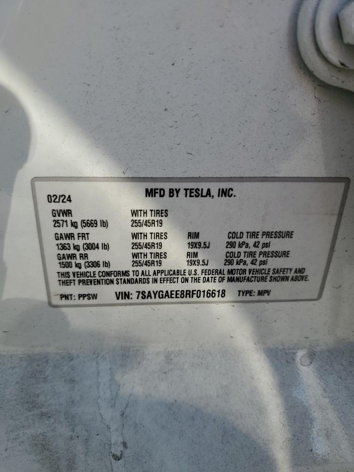 2024 TESLA MODEL Y VIN:7SAYGAEE8RF016618