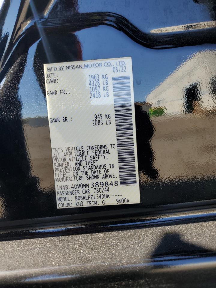 2022 NISSAN ALTIMA SV VIN:1N4BL4DV0NN389848