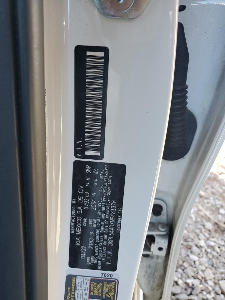 2022 KIA FORTE GT LINE VIN:3KPF54ADXNE481376