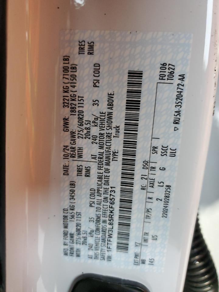 2024 FORD F150 XLT VIN:1FTFW3L85RKF65731