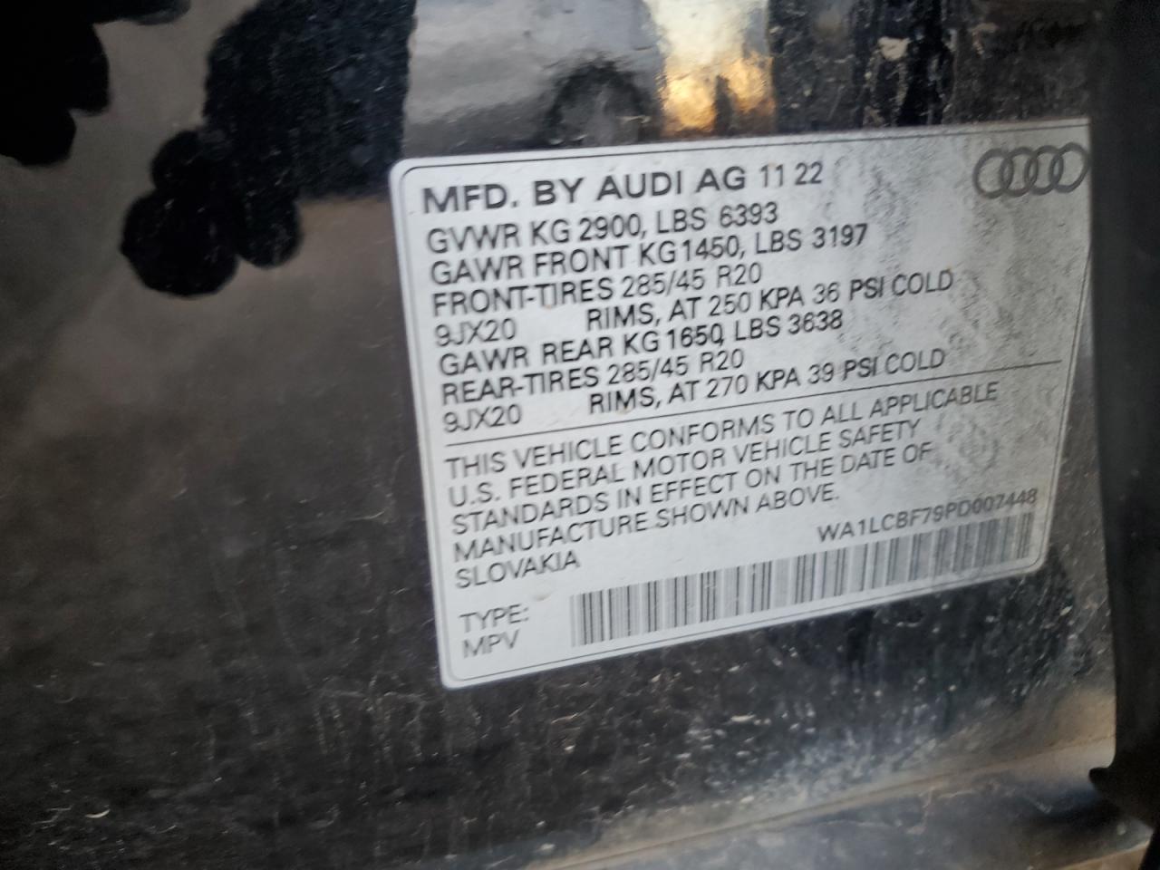 2023 AUDI Q7 PREMIUM PLUS VIN:WA1LCBF79PD007448
