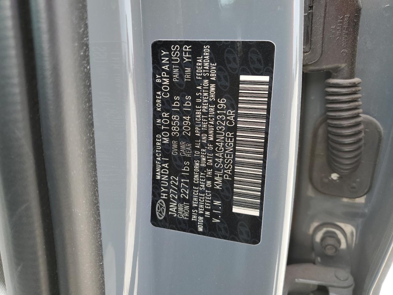 2022 HYUNDAI ELANTRA SEL VIN:KMHLS4AG4NU323196