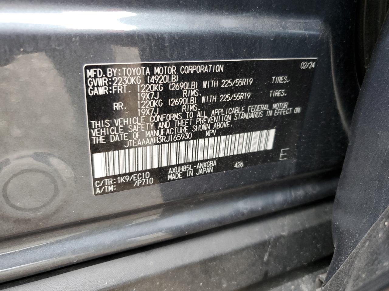 2024 TOYOTA VENZA LE VIN:JTEAAAAH3RJ165930