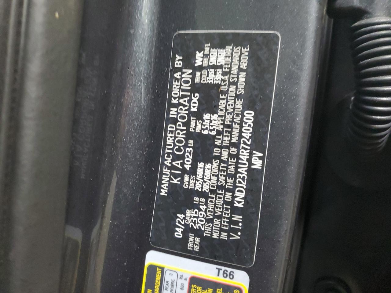 2024 KIA SOUL LX VIN:KNDJ23AU4R7240500