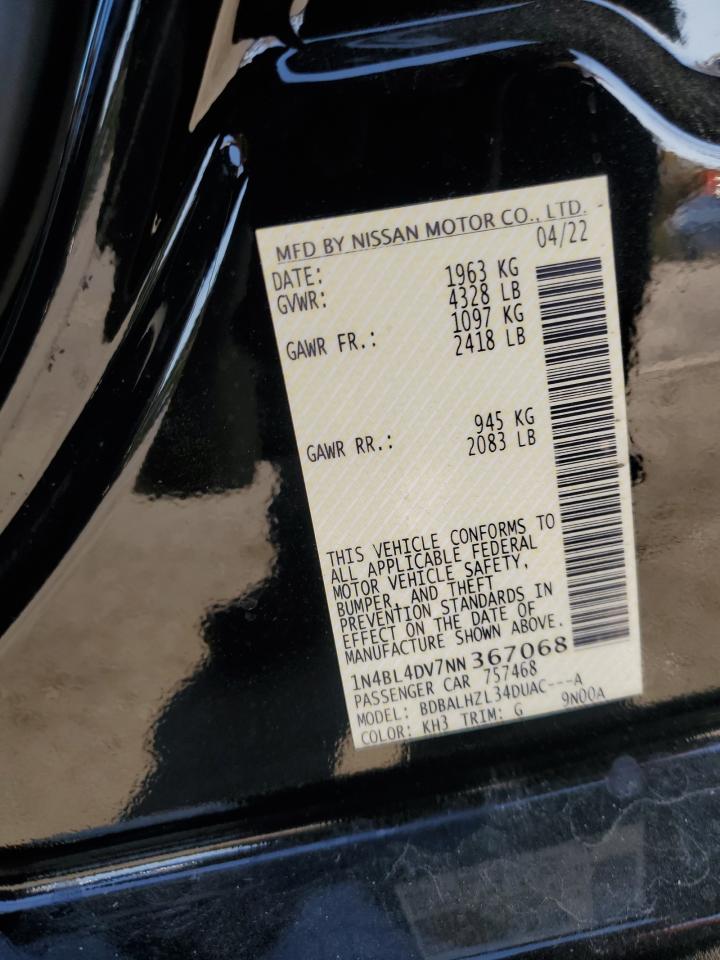 2022 NISSAN ALTIMA SV VIN:1N4BL4DV7NN367068