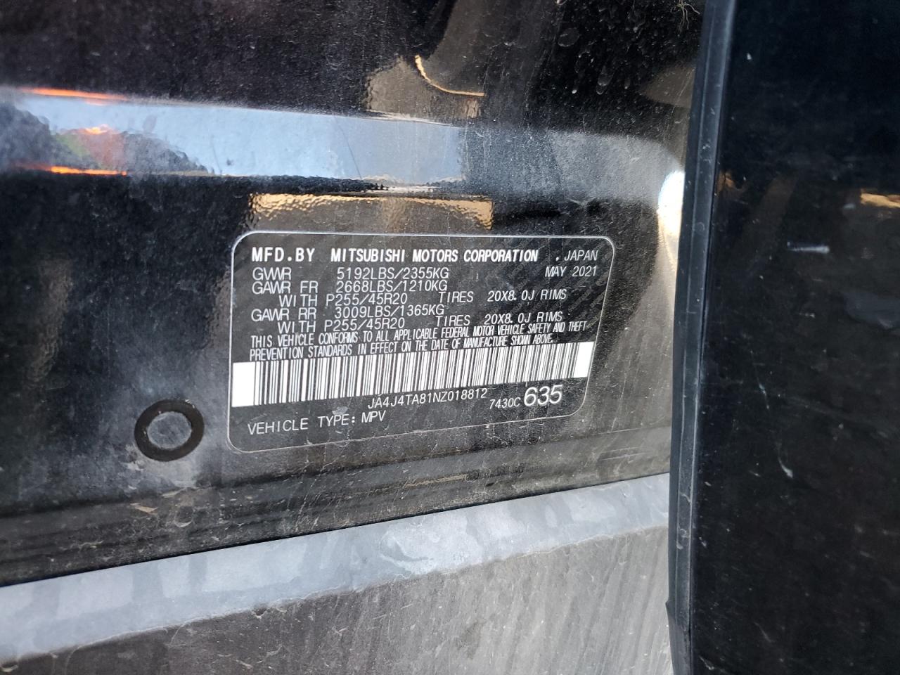 2022 MITSUBISHI OUTLANDER ES VIN:JA4J4TA81NZ018812