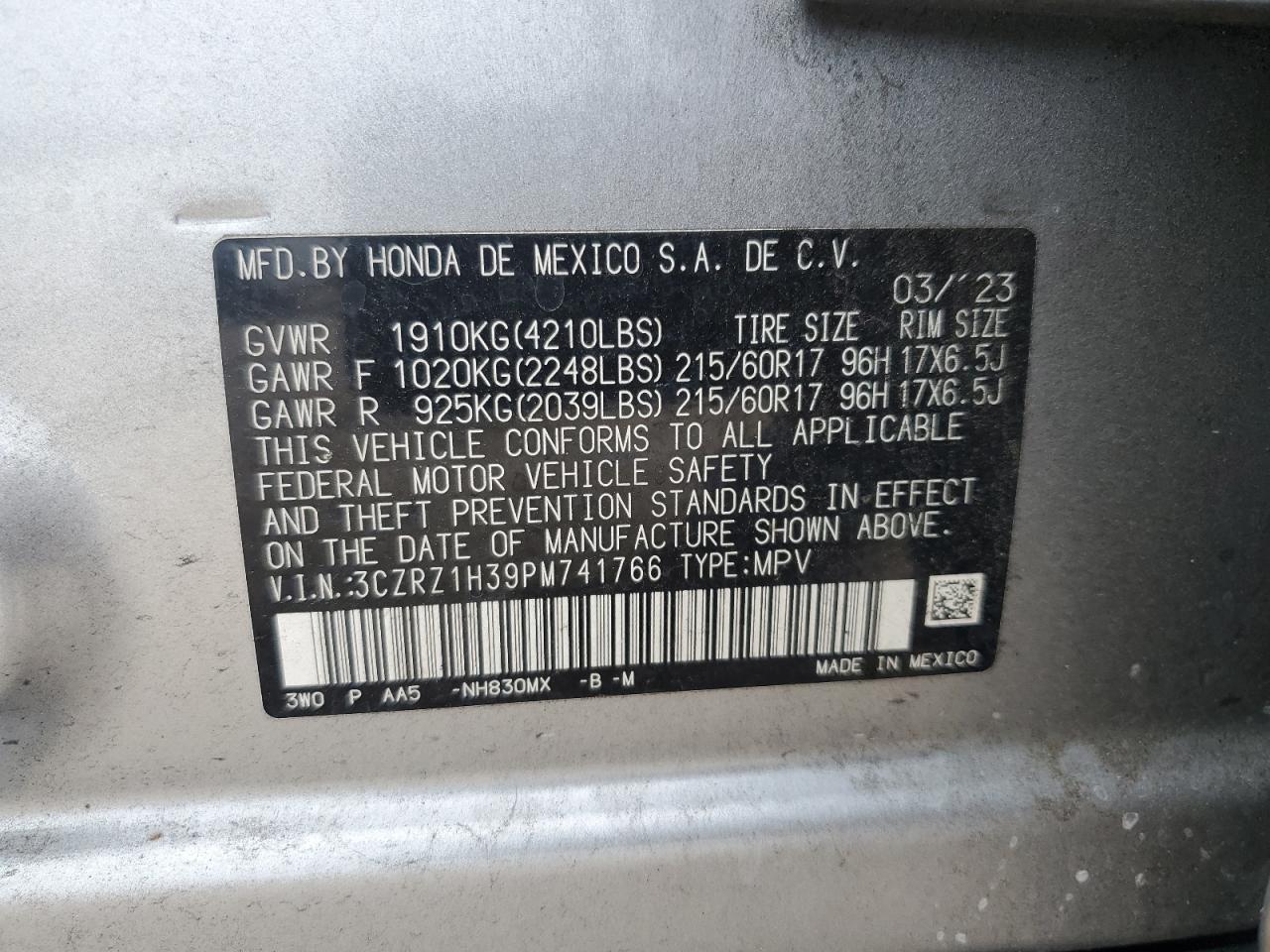 2023 HONDA HR-V LX VIN:3CZRZ1H39PM741766