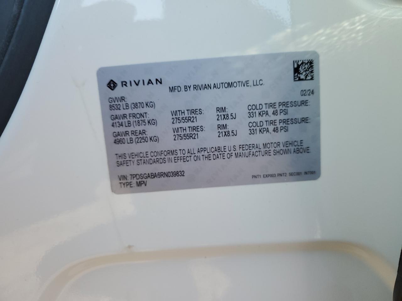 2024 RIVIAN R1S ADVENTURE VIN:7PDSGABA6RN039832