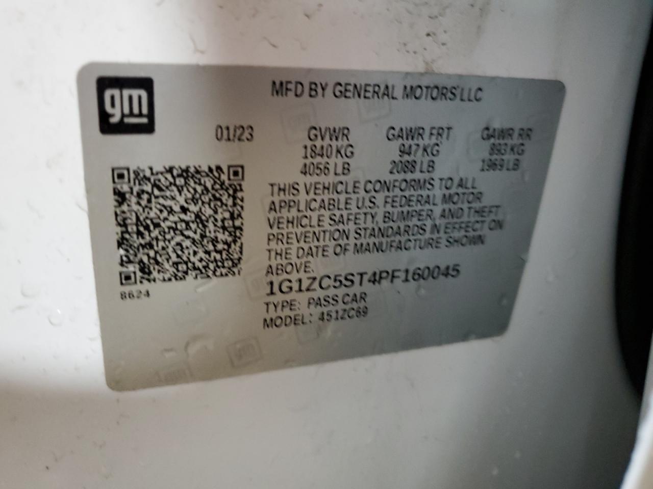 2023 CHEVROLET MALIBU LS VIN:1G1ZC5ST4PF160045