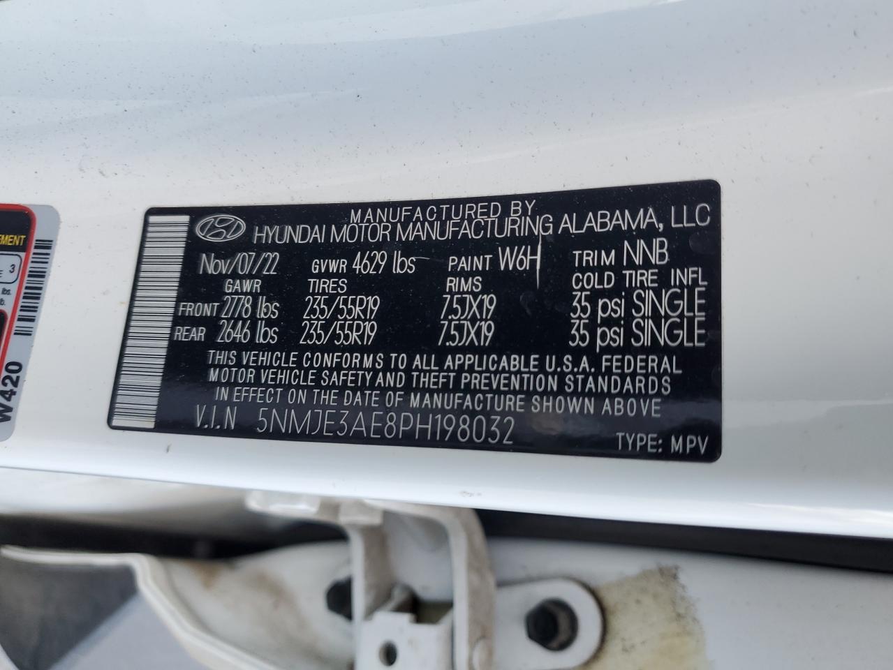 2023 HYUNDAI TUCSON LIMITED VIN:5NMJE3AE8PH198032