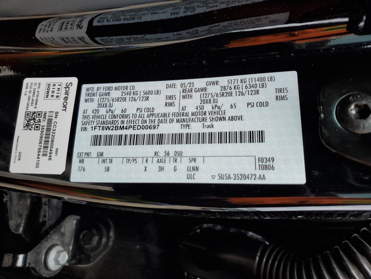 2023 FORD F250 SUPER DUTY VIN:1FT8W2BM4PED00697