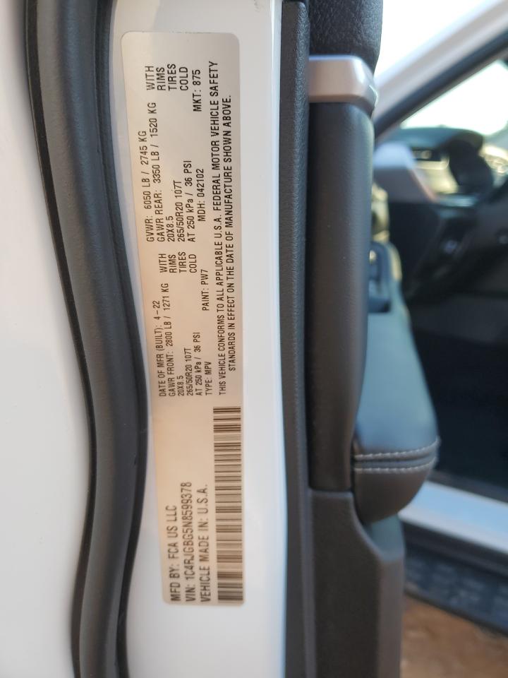 2022 JEEP GRAND CHEROKEE LIMITED VIN:1C4RJGBG5N8599378