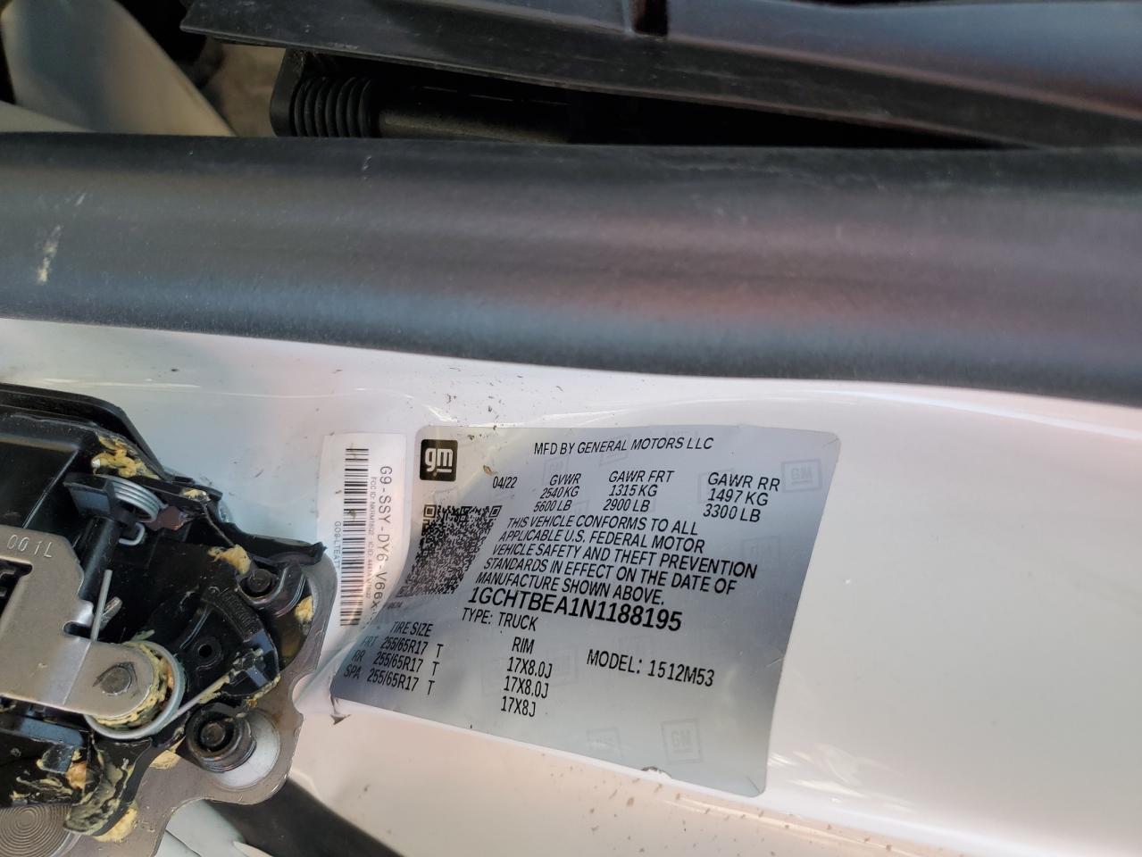 2022 CHEVROLET COLORADO VIN:1GCHTBEA1N1188195