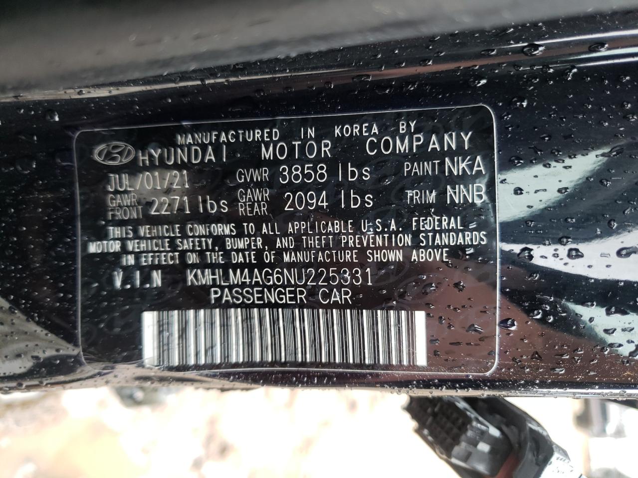 2022 HYUNDAI ELANTRA SEL VIN:KMHLM4AG6NU225331
