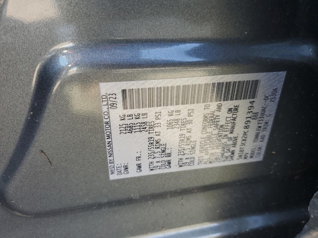 2023 NISSAN ROGUE SL VIN:5N1BT3CB2PC891394